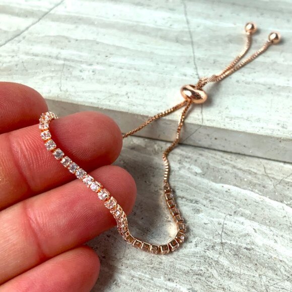 New ~ Anthropologie Shashi Rose Gold Diamond Tennis Bracelet - Picture 5 of 14